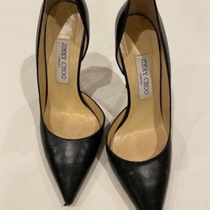 Jimmy Choo London Black Leather Pointed Toe Pumps - Size 38 - Made in Italy